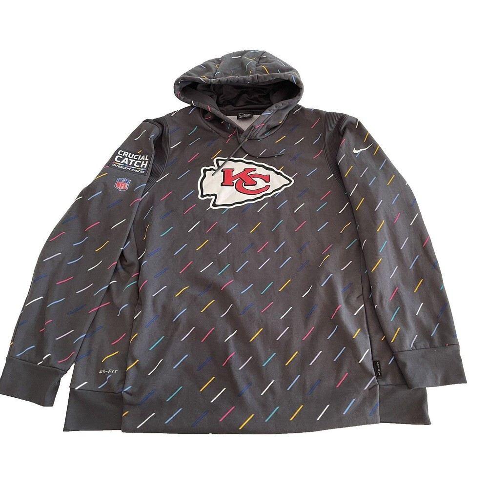 Nike Kansas City Chiefs Crucial Catch Hoodie Dri-Fit Gray Cancer Awareness Sz XL